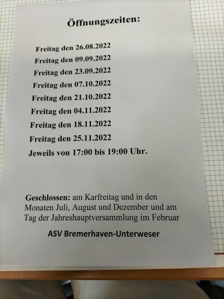 You are currently viewing Update: Öffnungszeiten Vereinsheim